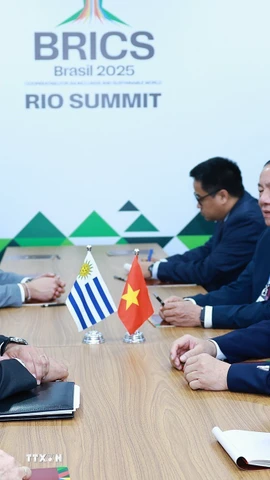 Thủ tướng Phạm Minh Chính trong cuộc gặp Tổng thống Uruguay Yamandu Orsi. (Ảnh: Dương Giang/TTXVN)