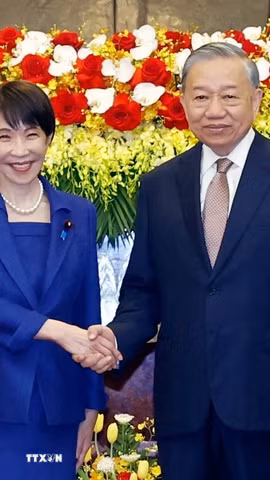 Tổng Bí thư, Chủ tịch nước Tô Lâm tiếp Thủ tướng Nhật Bản Takaichi Sanae. (Ảnh: Thống Nhất/TTXVN)