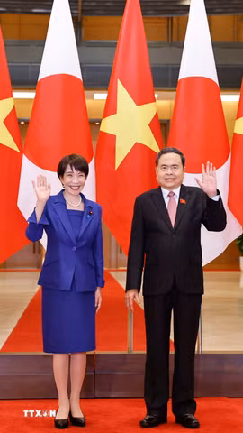 Chủ tịch Quốc hội Trần Thanh Mẫn hội kiến Thủ tướng Nhật Bản Takaichi Sanae thăm chính thức Việt Nam. (Ảnh: Doãn Tấn/TTXVN)