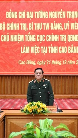 Đại tướng Nguyễn Trọng Nghĩa phát biểu tại buổi làm việc với lãnh đạo tỉnh Cao Bằng. (Nguồn: Quân đội Nhân dân)