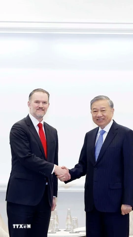 Tổng Bí thư Tô Lâm tiếp Trưởng đại diện Thương mại Hoa Kỳ Jamieson Greer. (Ảnh: Thống Nhất/TTXVN)