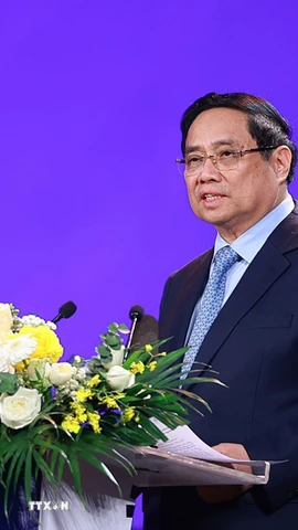 Thủ tướng Phạm Minh Chính phát biểu chỉ đạo tại Lễ trao Giải thưởng toàn quốc về Thông tin Đối ngoại lần thứ XI. (Ảnh: Dương Giang/TTXVN)