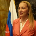 Tổng giám đốc Công ty thương mại thực phẩm Ava Trading, bà Irina Ivanova. (Ảnh: Tâm Hằng/TTXVN)