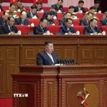 Nhà lãnh đạo Kim Jong Un phát biểu tại ngày làm việc thứ hai của Đại hội lần thứ IX Đảng Lao động Triều Tiên ở Bình Nhưỡng ngày 20/2/2026. (Ảnh: KCNA/TTXVN)