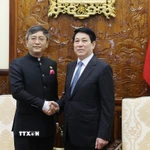 Chủ tịch nước Lương Cường tiếp Đại sứ Ấn Độ tại Việt Nam Tshering Wangchuk Sherpa. (Ảnh: Lâm Khánh/TTXVN)