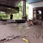 Lớp bùn đất dày khoảng 0,5m phủ kín nền nhà của một hộ dân sau mưa lớn. (Ảnh: Đức Thọ/TTXVN)