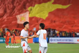 Đội tuyển U23 Việt Nam giành chiến thắng thứ 2 ở Vòng loại U23 châu Á 2026. (Ảnh: Việt Anh/Vietnam+)