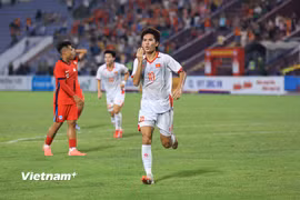 U23 Việt Nam chiến thắng và có cơ hội lớn giành vé dự vòng chung kết U23 châu Á 2026. (Ảnh: Việt Anh/Vietnam+)