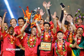 Công an Hà Nội sẽ khởi đầu chiến dịch bảo vệ ngôi vương V-League với màn tiếp đón Hồng Lĩnh Hà Tĩnh ở vòng 1. (Ảnh: Việt Anh/Vietnam+)