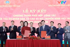 Tòa án Nhân dân tối cao và VTV ký kết chương trình phối hợp công tác giai đoạn 2026-2030. (Nguồn: Vietnam+)