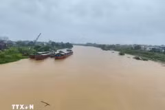 Mưa lớn khiến mực nước trên sông Thương, Bắc Ninh tăng cao. (Ảnh minh họa: Thanh Thương/TTXVN)