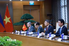 Thủ tướng Lê Minh Hưng hội đàm với Thủ tướng Công quốc Liechtenstein Brigitte Haas. (Ảnh: Dương Giang/TTXVN)