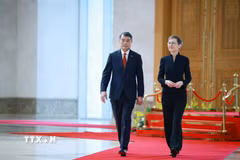 Thủ tướng Lê Minh Hưng và Thủ tướng Liechtenstein Brigitte Haas. (Ảnh: Dương Giang/TTXVN)