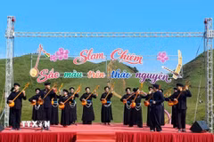 Những điệu múa, lời ca đậm đà bản sắc dân tộc do chính các nghệ nhân và hạt nhân văn nghệ địa phương thể hiện. (Ảnh: TTXVN phát)
