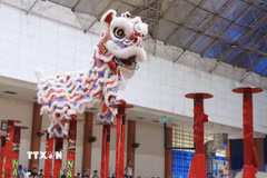 Màn so tài đặc sắc của các đội thi Lân. (Ảnh: Văn Dũng/TTXVN)