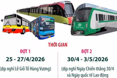 Nghỉ Lễ Giỗ Tổ, 30/4 và 1/5: Hà Nội miễn phí vé xe buýt, đường sắt đô thị