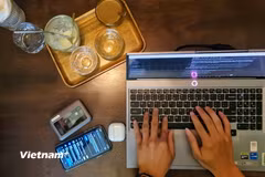 Quán càphê dường như đã trở thành một dạng văn phòng mở vận hành bền bỉ theo chu kỳ xuyên suốt ngày đêm. (Ảnh: Minh Phương/Vietnam+)