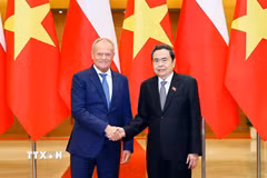 Chủ tịch Quốc hội Trần Thanh Mẫn hội kiến Thủ tướng Ba Lan Donald Tusk. (Ảnh: Doãn Tấn/TTXVN)