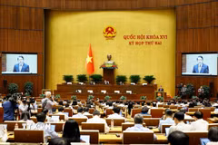 Bộ trưởng Bộ Công an Lương Tam Quang, thừa ủy quyền của Thủ tướng Chính phủ trình bày tờ trình về 5 dự án luật. (Ảnh: Doãn Tấn/TTXVN)