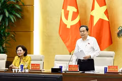 Ủy viên Bộ Chính trị, Bí thư Đảng uỷ Quốc hội, Chủ tịch Quốc hội Trần Thanh Mẫn phát biểu. (Ảnh: Doãn Tấn/TTXVN)
