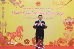 Đại sứ Nguyễn Thanh Hải phát biểu tại buổi lễ. Ảnh: Ngọc Thúy - P/v TTXVN tại Ấn Độ