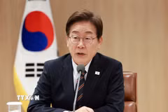 Tổng thống Hàn Quốc Lee Jae Myung phát biểu tại cuộc họp ở thủ đô Seoul. (Ảnh: Yonhap/TTXVN)