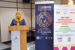 Bà Zaimah Osman, Lãnh sự thương mại Malaysia tại Thành phố Hồ Chí Minh chia sẻ về cơ hội hợp tác giữa doanh nghiệp Việt Nam-Malaysia trong lĩnh vực thực phẩm Halal. (Nguồn: Báo Chính phủ)