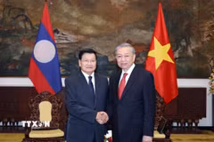 Chiều 29/4/2025, tại Thành phố Hồ Chí Minh, Tổng Bí thư Tô Lâm hội kiến Tổng Bí thư, Chủ tịch nước Lào Thongloun Sisoulith nhân dịp sang Việt Nam dự Lễ kỷ niệm 50 năm Ngày Giải phóng miền Nam, thống nhất đất nước (30/4/1975-30/4/2025). (Ảnh: Thống Nhất/TTXVN)