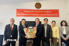 Đại sứ Daovy Vongxay (Trưởng Phái đoàn đại diện thường trực Lào tại Geneva) và Công sứ Cung Đức Hân (Phó Trưởng Phái đoàn đại diện thường trực Việt Nam tại Geneva). (Nguồn: TTXVN phát)