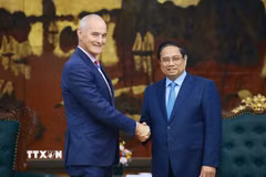 Thủ tướng Phạm Minh Chính tiếp Giáo sư Alec Cameron, Chủ tịch Đại học RMIT (Australia). (Ảnh: Dương Giang/TTXVN)