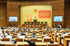 Hội nghị toàn quốc sơ kết 1 năm 6 tháng thực hiện Nghị quyết số 57-NQ/TW tại điểm cầu trực tiếp Hội trường Diên Hồng, Nhà Quốc hội (Hà Nội). (Ảnh: Phương Hoa/TTXVN)