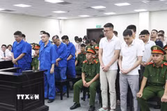 Các bị cáo nghe Tòa tuyên án. (Ảnh: Kim Anh/TTXVN)