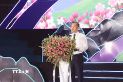 Ông Đỗ Hùng Đức, Phó Chủ tịch Ủy ban Nhân dân tỉnh Tuyên Quang phát biểu khai mạc Lễ hội. (Ảnh: Đức Thọ/TTXVN)