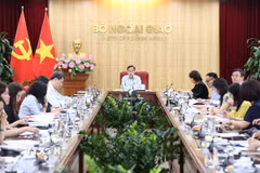 Đồng chí Lê Hoài Trung, Ủy viên Bộ Chính trị, Bộ trưởng Bộ Ngoại giao chủ trì cuộc họp. (Ảnh: An Đăng/TTXVN)