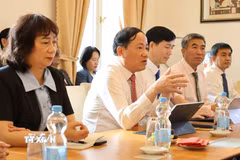Chủ tịch tỉnh Gia Lai Phạm Anh Tuấn phát biểu trong cuộc làm việc với Đại sứ quán Việt Nam tại Berlin. (Ảnh: Thu Hằng/TTXVN)