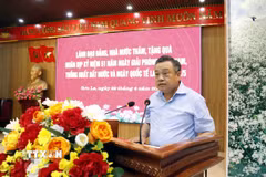 Đồng chí Trần Sỹ Thanh, Ủy viên Bộ Chính trị, Bí thư Trung ương Đảng, Chủ nhiệm Ủy ban Kiểm tra Trung ương phát biểu. (Ảnh: Quang Quyết/TTXVN)