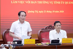 Đồng chí Lê Tiến Châu, Phó Thủ tướng Chính phủ phát biểu tại buổi làm việc. (Ảnh: Thanh Thủy/TTXVN)