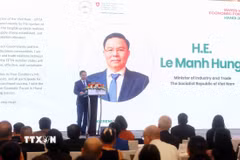 Bộ trưởng Bộ Công Thương Lê Mạnh Hùng phát biểu tại Diễn đàn Kinh tế Việt Nam-Thụy Sĩ. (Ảnh: Phạm Kiên/TTXVN)