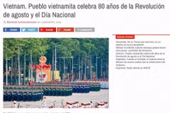 Tờ báo Resumen Latinoamericano đăng nổi bật hình ảnh diễu binh, diễu hành kỷ niệm 80 năm Cách mạng Tháng Tám và Quốc khánh 2/9. (Ảnh: Diệu Hương/TTXVN)