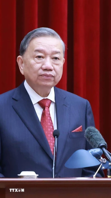 Tổng Bí thư Tô Lâm phát biểu bế mạc Hội nghị lần thứ 15 Ban Chấp hành Trung ương khóa XIII. (Ảnh: Thống Nhất/TTXVN)