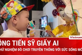 Thiếu nhi Hà Nội thích thú trải nghiệm với ông tiến sỹ giấy tích hợp AI