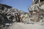 Các tòa nhà bị phá hủy do xung đột tại Jabalia, Dải Gaza. (Ảnh: THX/TTXVN)