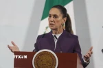Tổng thống Mexico Claudia Sheinbaum phát biểu trong cuộc họp báo ở Mexico City. (Ảnh: THX/TTXVN)