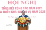 Thủ tướng Phạm Minh Chính phát biểu chỉ đạo tại Hội nghị Tổng kết công tác năm 2025 và triển khai nhiệm vụ năm 2026 của Bộ Xây dựng. (Ảnh: Dương Giang/TTXVN)