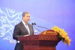 Thủ tướng Vương quốc Campuchia Samdech Thipadei Hun Manet phát biểu tại phiên khai mạc Hội nghị thượng đỉnh kinh doanh Campuchia-ASEAN 2026. (Ảnh: Huỳnh Thảo/TTXVN)