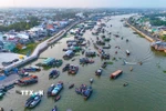 Chợ nổi Cái Răng (Cần Thơ) nhìn từ trên cao. (Ảnh: Thanh Liêm/TTXVN)