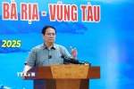Thủ tướng Phạm Minh Chính phát biểu kết luận buổi làm việc với Ban Thường vụ Tỉnh ủy Bà Rịa-Vũng Tàu. (Ảnh: Dương Giang/TTXVN)