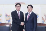 Chủ tịch nước Lương Cường tiếp Thị trưởng thành phố Busan Park Heong-joon. (Ảnh: Lâm Khánh/TTXVN)