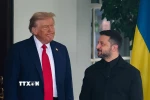Tổng thống Mỹ Donald Trump (trái) đón Tổng thống Ukraine Volodymyr Zelensky tại Washington D.C. (Ảnh: THX/TTXVN)