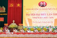 Đại biểu biểu quyết thông qua các nội dung của Đại hội. (Ảnh: Thanh Liêm/TTXVN)